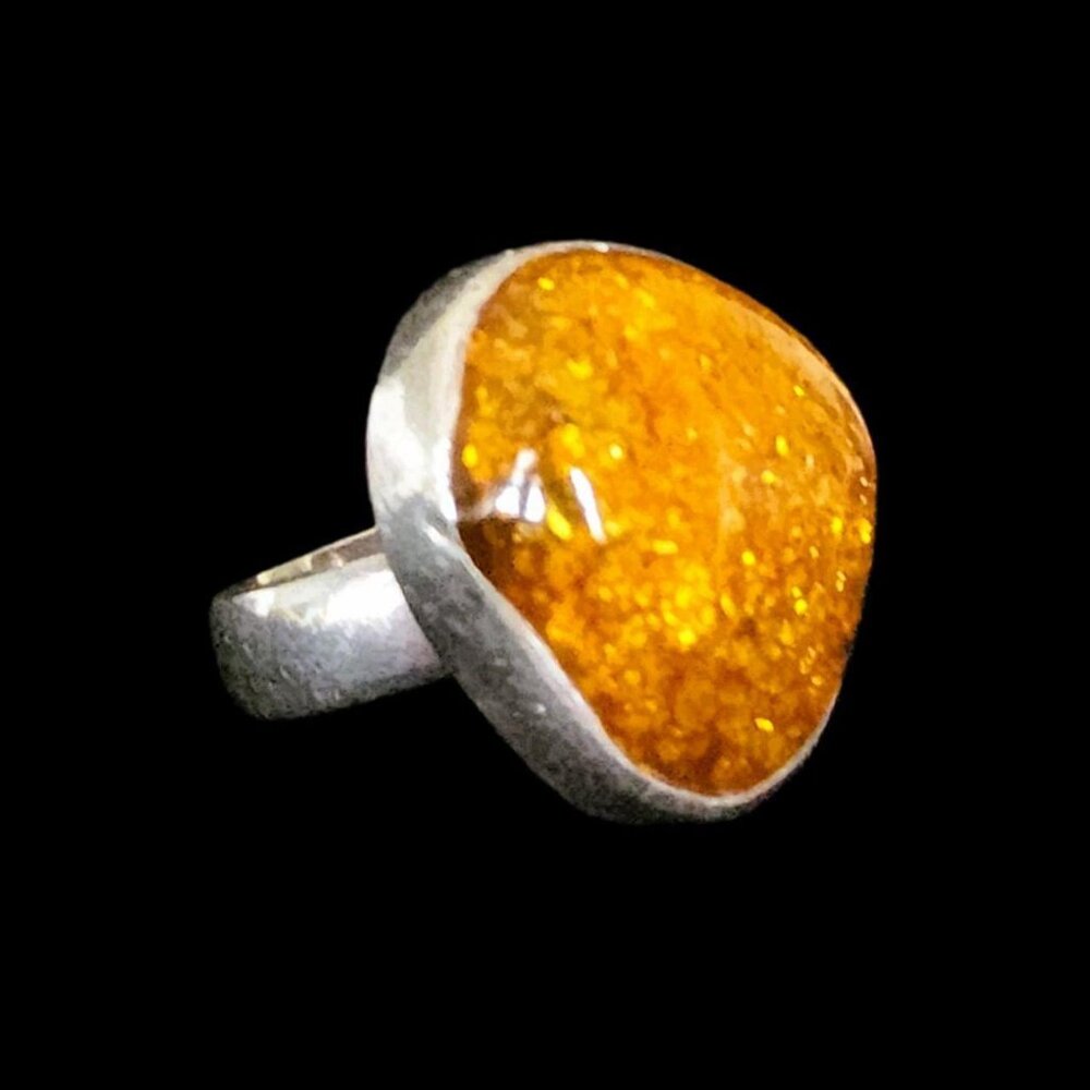 Vintage Sterling Silver 90s Large Round Baltic Amber Statement Ring Size 7.5 - Picture 7 of 9